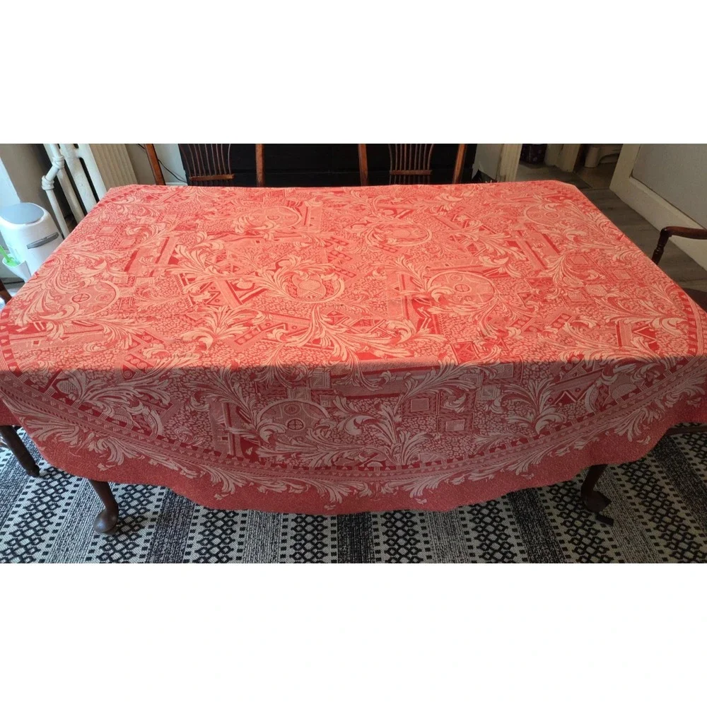 Jacquard Francais Primrose Bordier Red 90'' Round Tablecloth + 9 Napkins